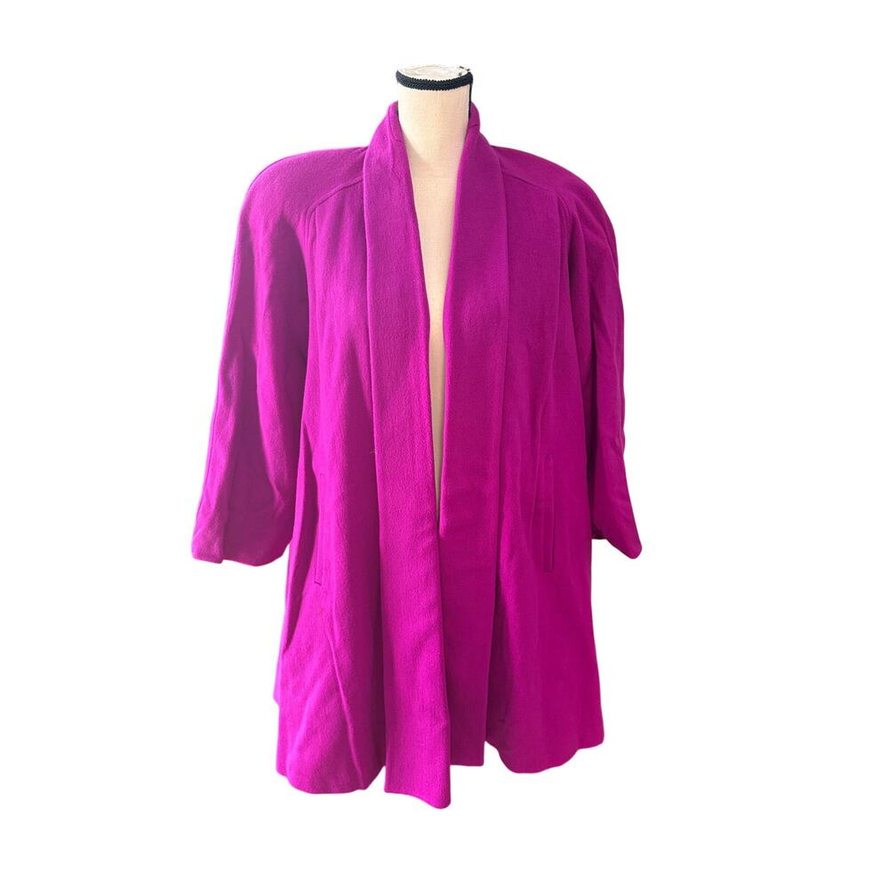Stunning Vintage Ashley Scott Women's L/XL Magenta Pink Wool Swing Coat Pleated